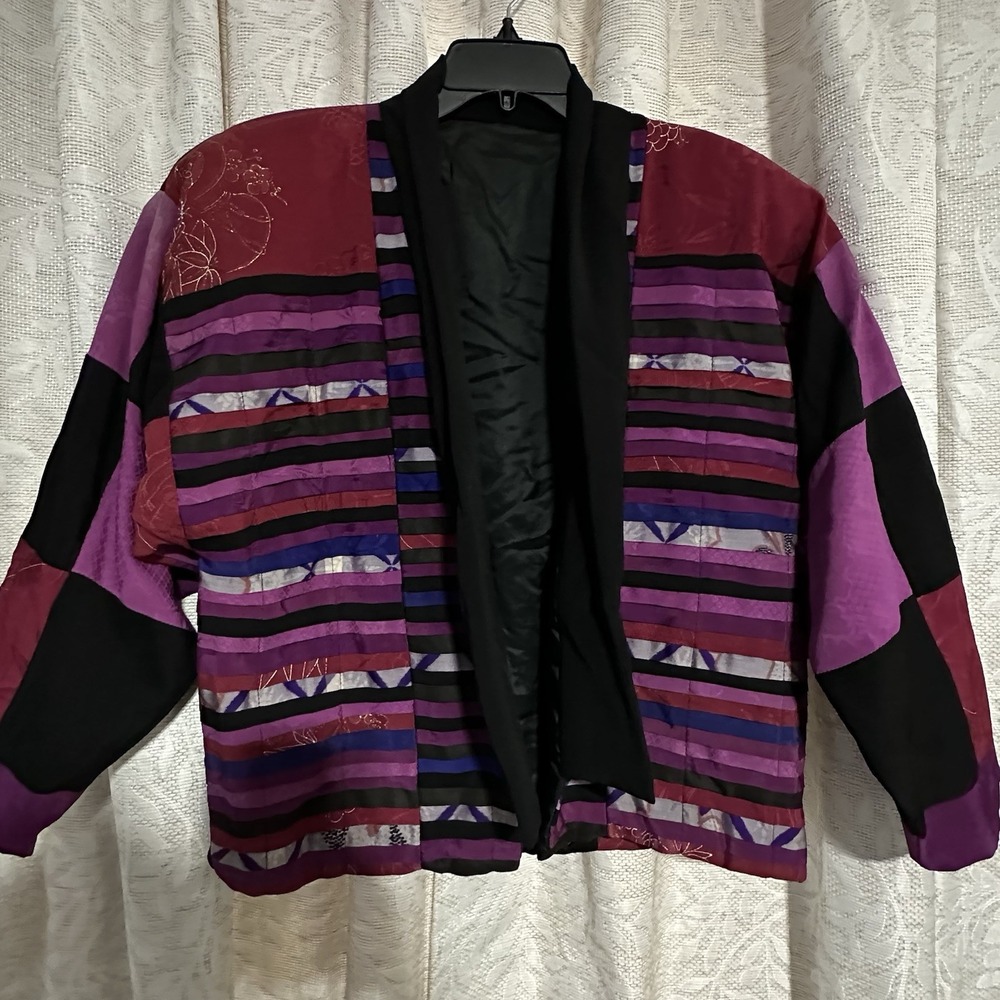 Vintage Handmade Colorful Quilted Layered Patchwork Granny Coat Jacket Satiny